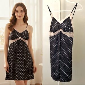 La Vie En Rose Sexy Romantic Pink Lace Polka Dot Camisole Slip Lingerie Dress